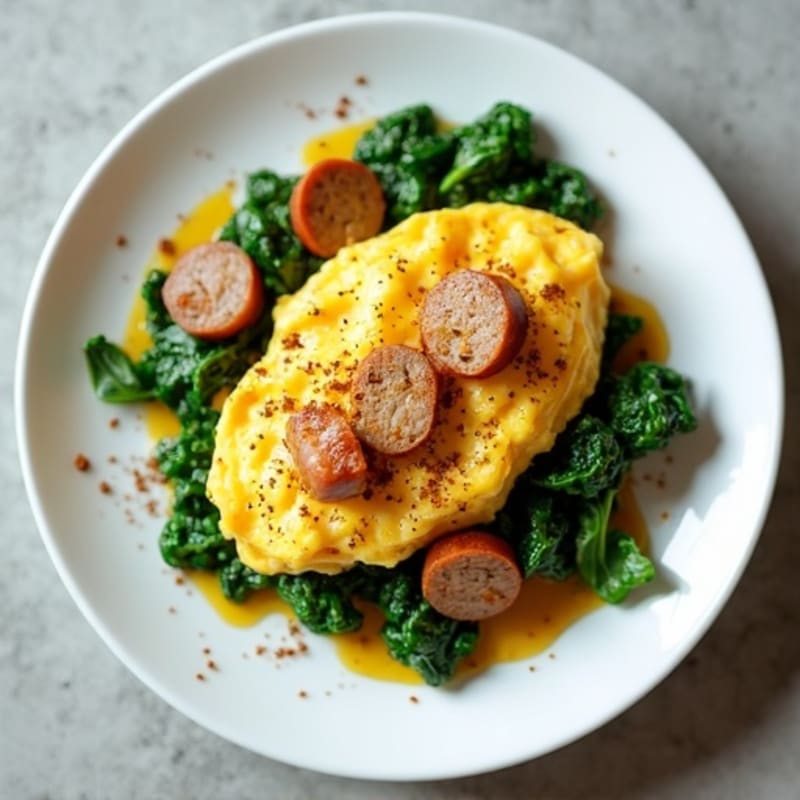 Egg White Scramble with Turkey Sausage and Sautéed Spinach