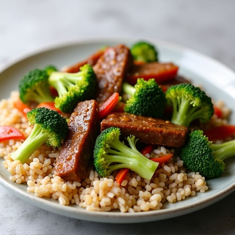 Lean Beef and Crispy Broccoli Stir-Fry with Brown Rice