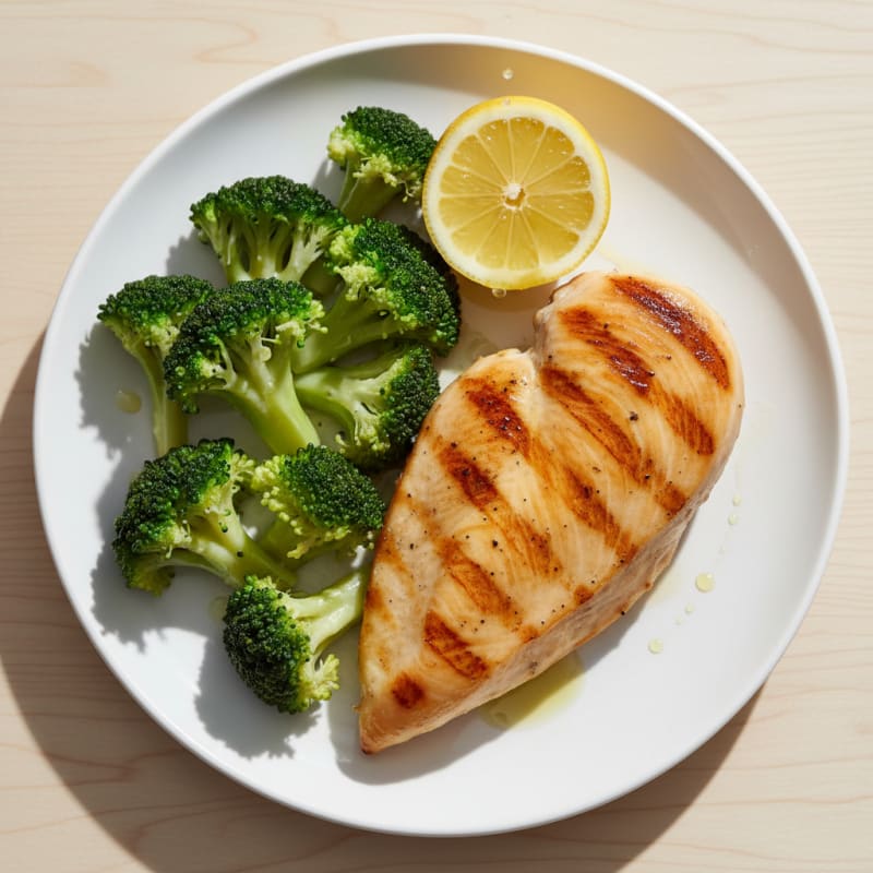 Grilled Chicken Breast with Steamed Broccoli and Lemon