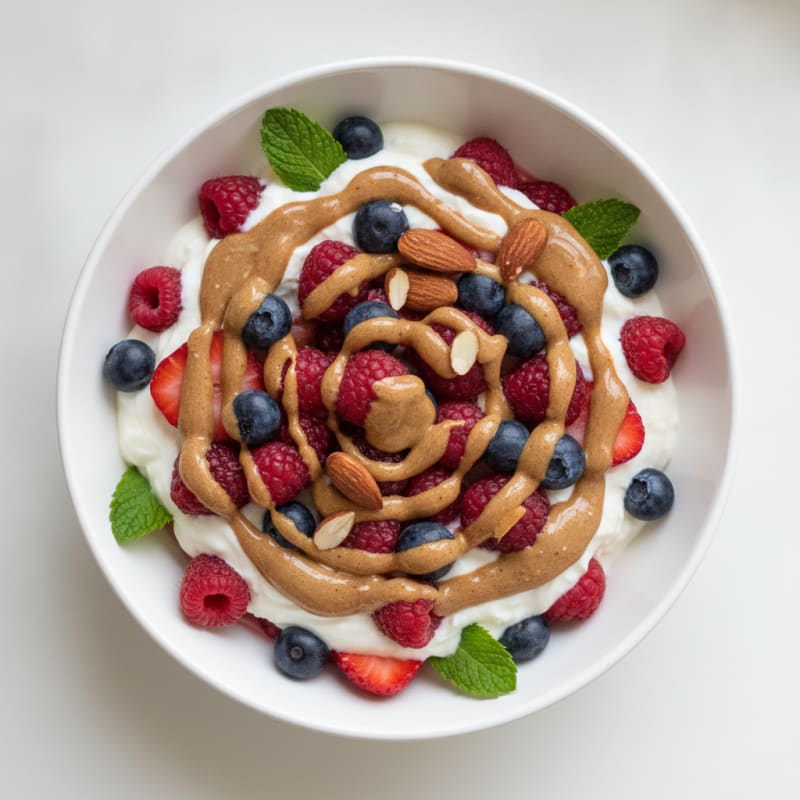 Greek Yogurt Protein Parfait with Mixed Berries and Almond Butter