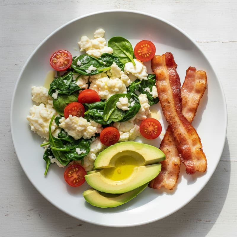 Egg White Scramble with Spinach and Turkey Bacon