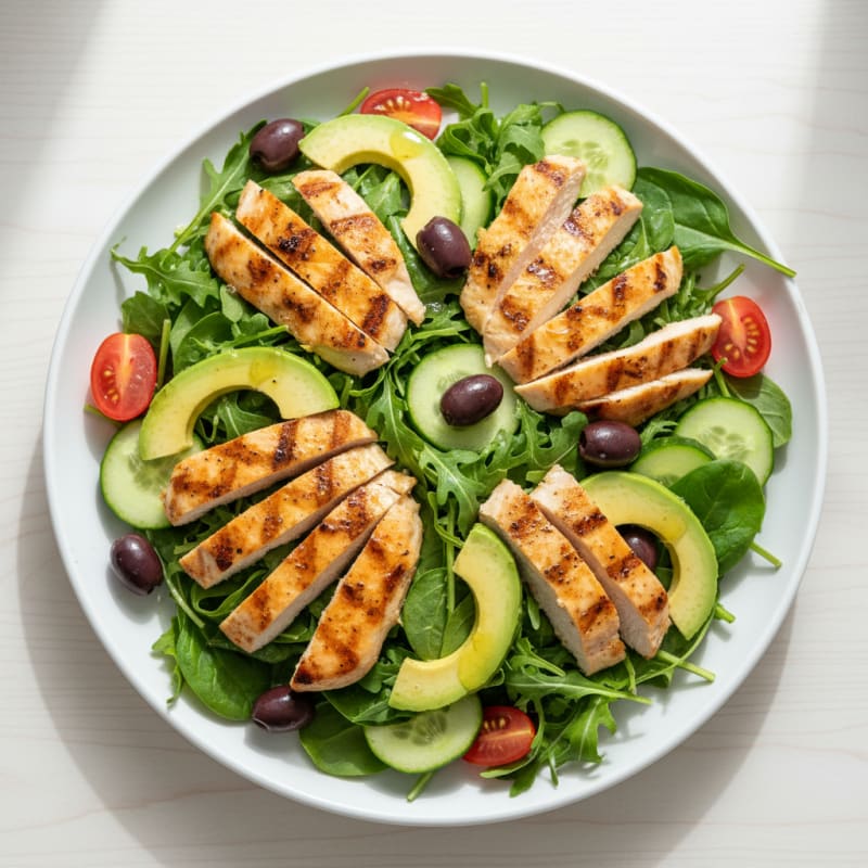 Grilled Chicken Avocado Salad with Olives