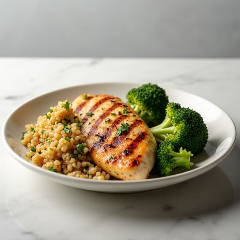 Grilled Chicken Breast with Roasted Broccoli and Quinoa