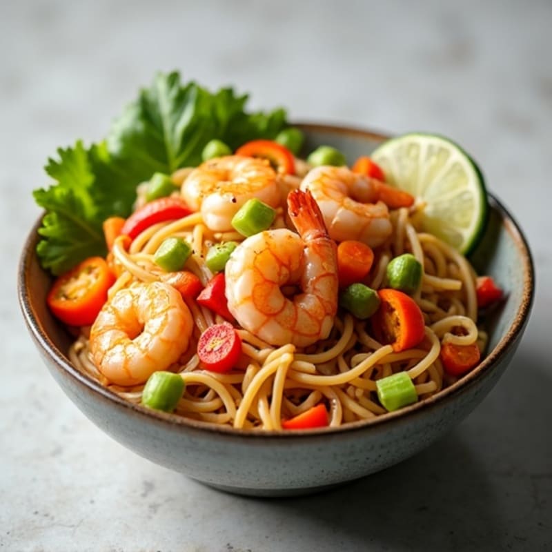Shrimp with Tangy Peanut Noodles and Crisp Vegetables