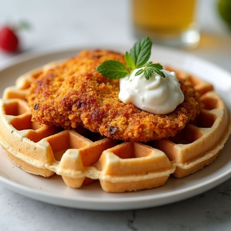 Crispy Baked Golden Chicken with Fluffy Whole Wheat Waffles