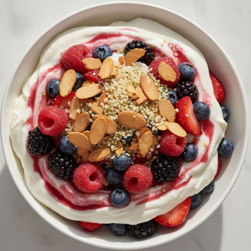 Greek Yogurt Protein Parfait with Mixed Berries and Almonds