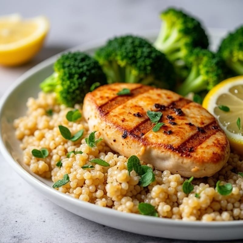 Grilled Chicken Breast with Quinoa and Roasted Broccoli