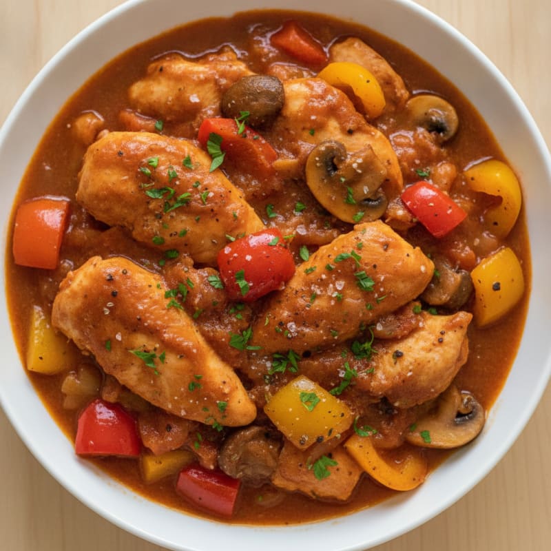 Braised Chicken Cacciatore with Bell Peppers