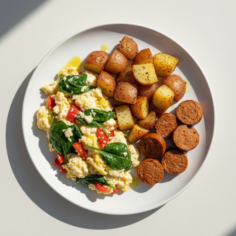 Egg White Scramble with Crispy Potatoes and Turkey Sausage