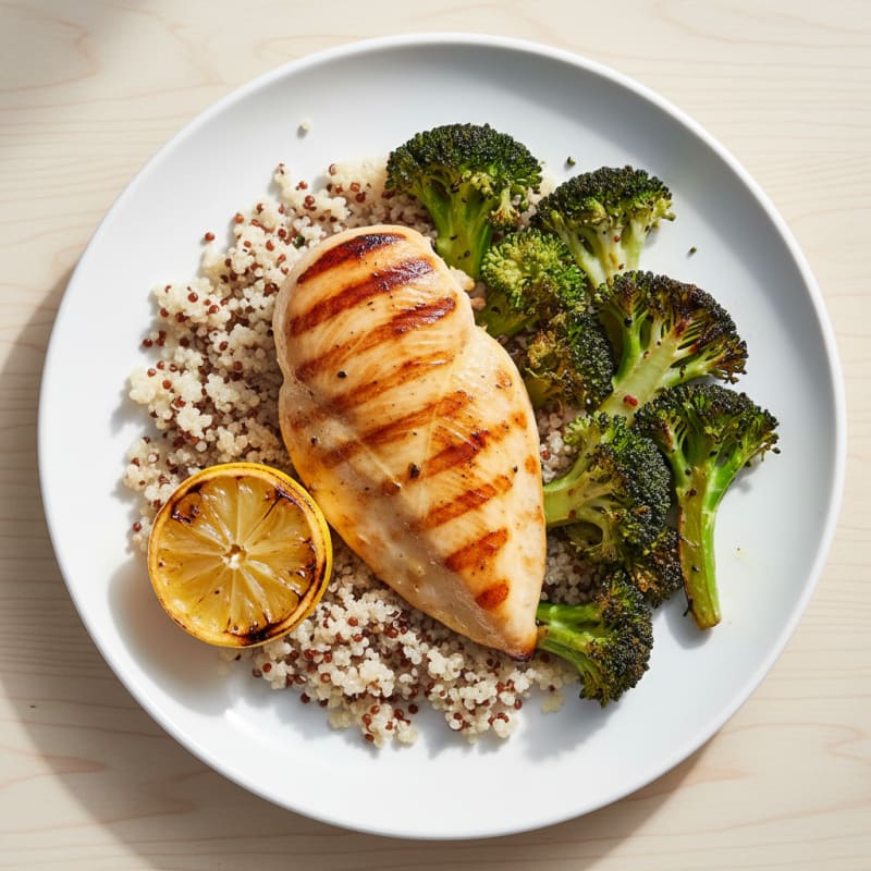 Grilled Chicken Breast with Quinoa and Roasted Broccoli