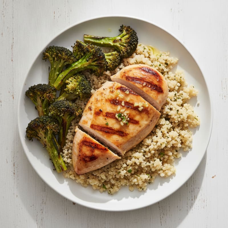 Grilled Chicken Breast with Quinoa and Roasted Broccoli