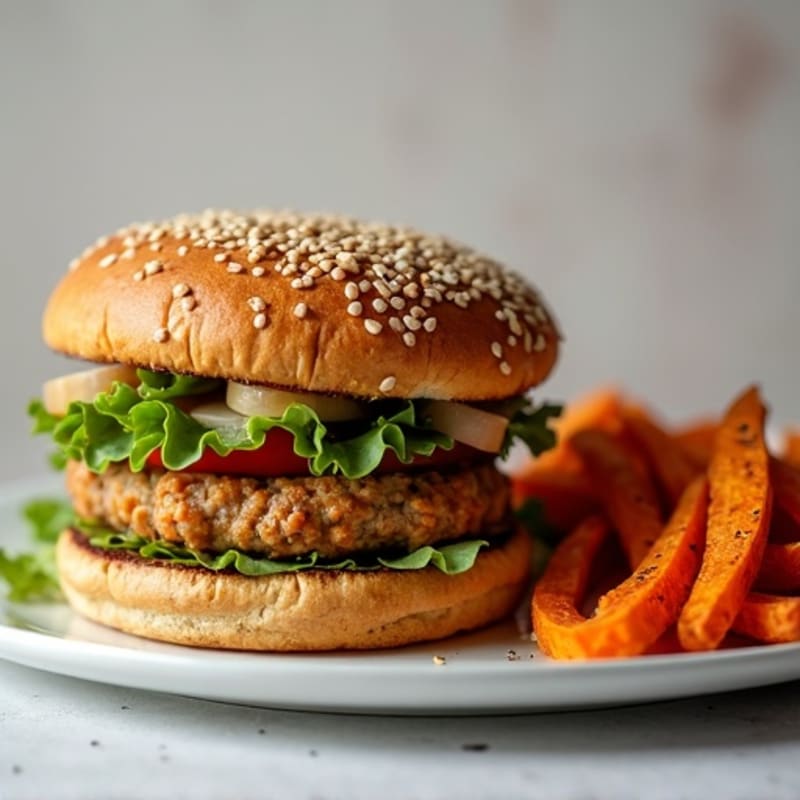 Lean Turkey Burger with Crispy Sweet Potato Fries