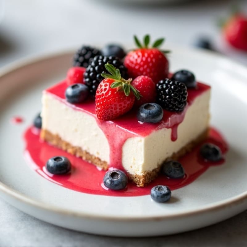 Greek Yogurt Protein Cheesecake with Mixed Berries