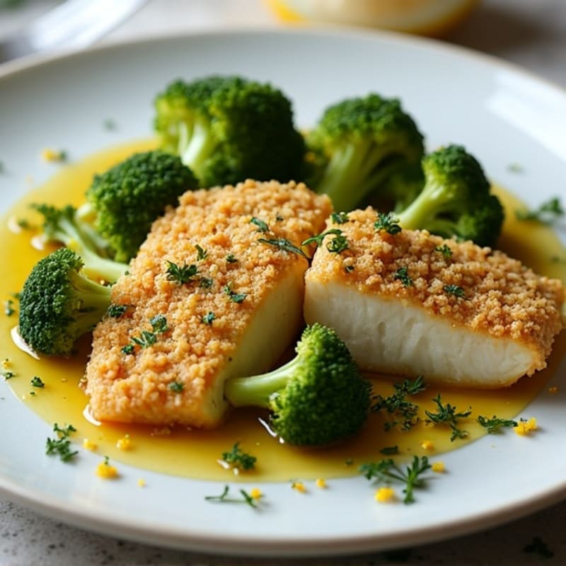 Herb-Crusted Baked Cod with Roasted Broccoli