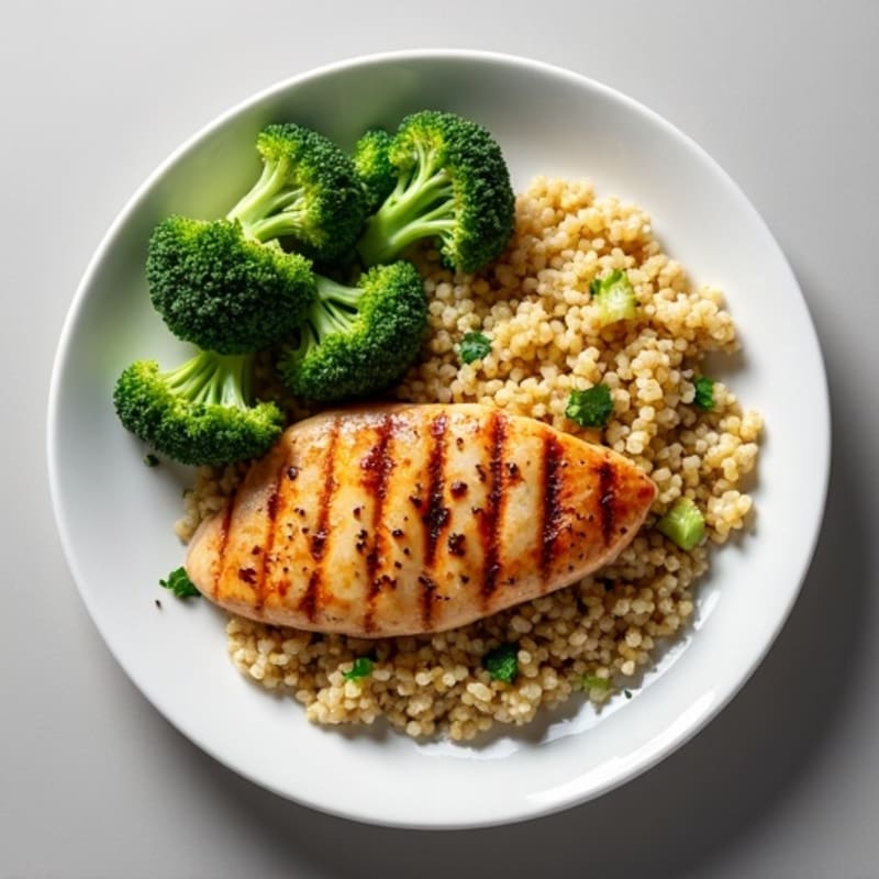 Grilled Chicken Breast with Quinoa and Roasted Broccoli