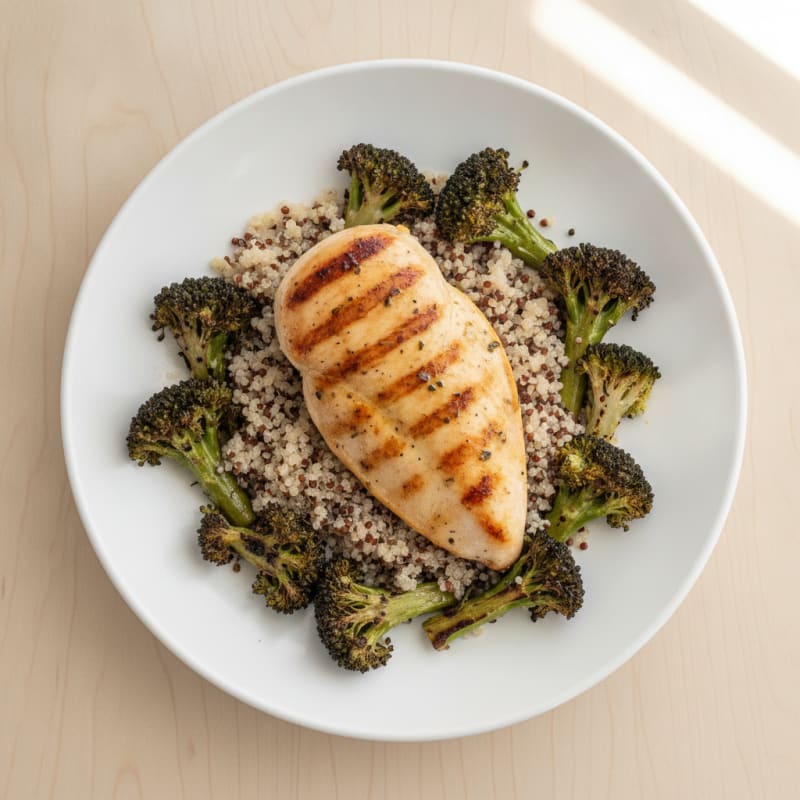 Grilled Chicken Breast with Quinoa and Roasted Broccoli