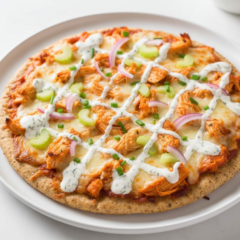 Buffalo Chicken Pizza with Ranch Drizzle