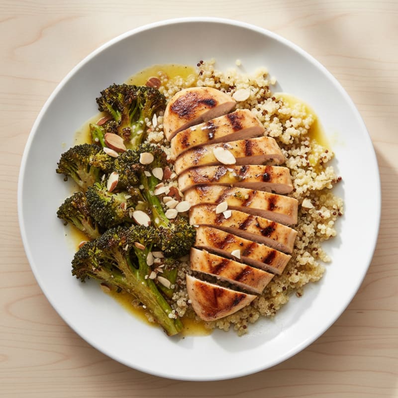 Grilled Chicken and Quinoa Salad with Roasted Broccoli