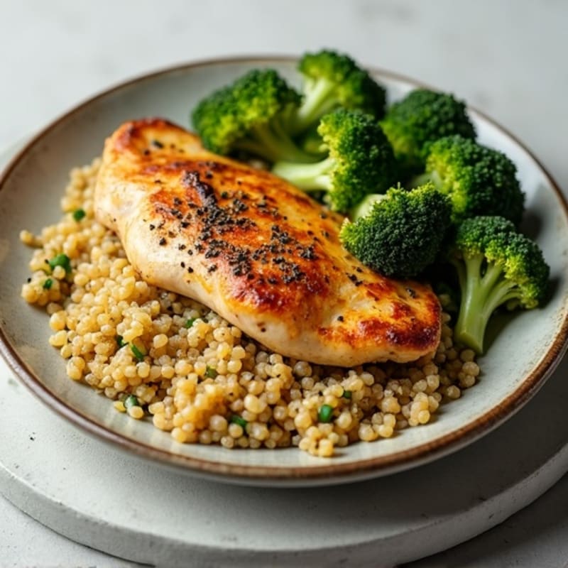 Pan-Seared Chicken Breast with Roasted Broccoli and Quinoa