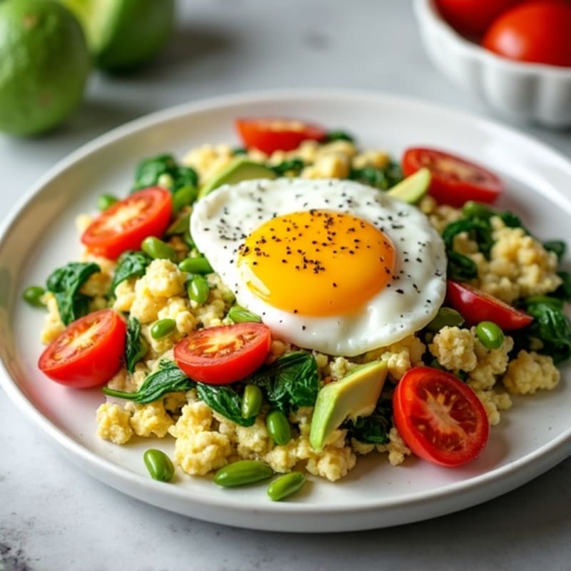 Egg White and Cottage Cheese Scramble with Spinach and Cherry Tomatoes