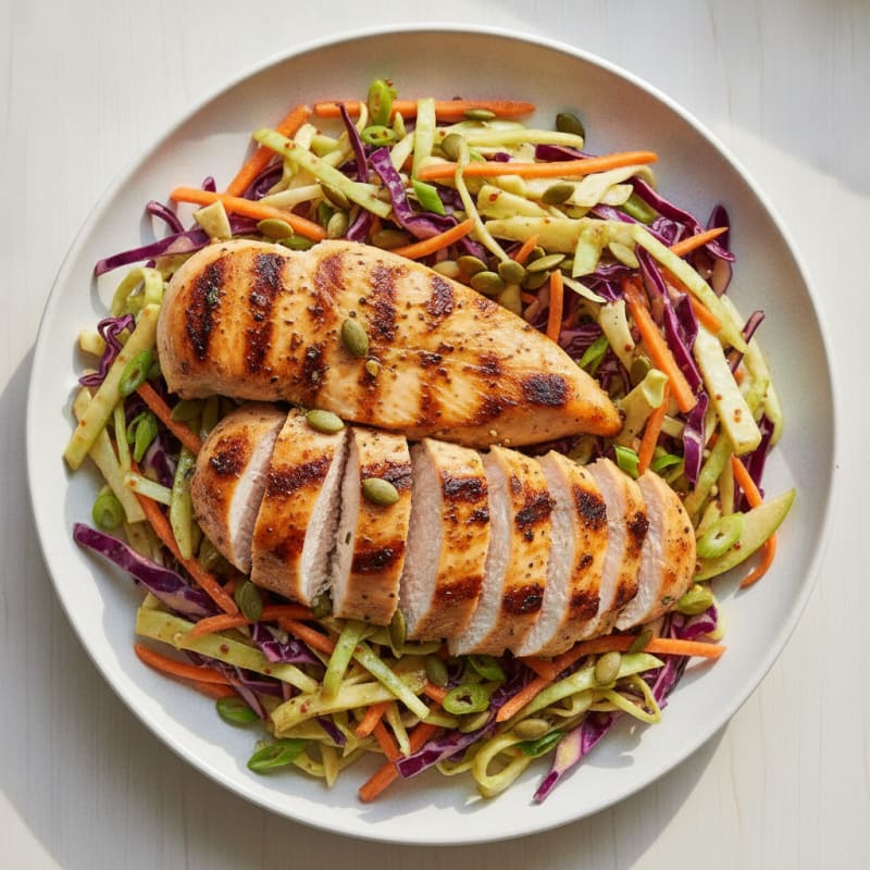 Grilled Chicken Breast with Crunchy Cabbage Slaw