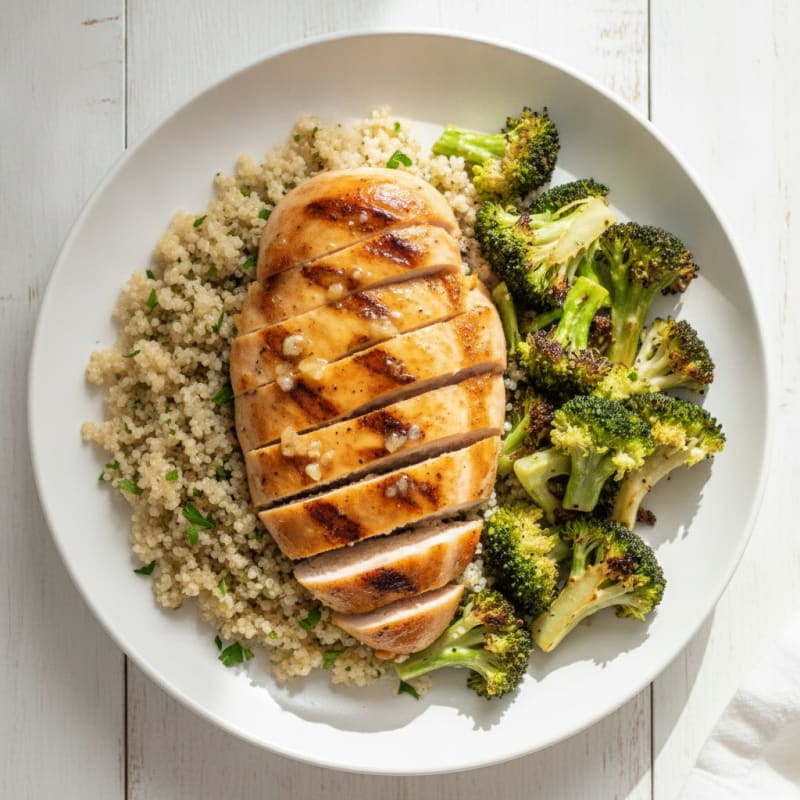 Grilled Chicken Breast with Quinoa and Roasted Broccoli