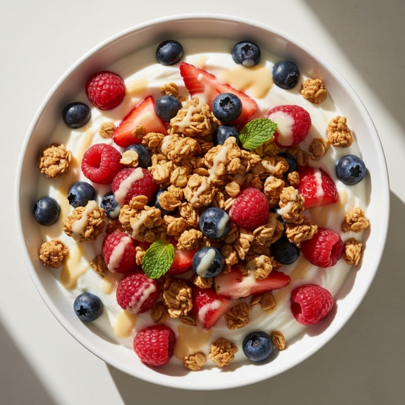 Creamy Greek Yogurt Bowl with Mixed Berries and Protein Granola