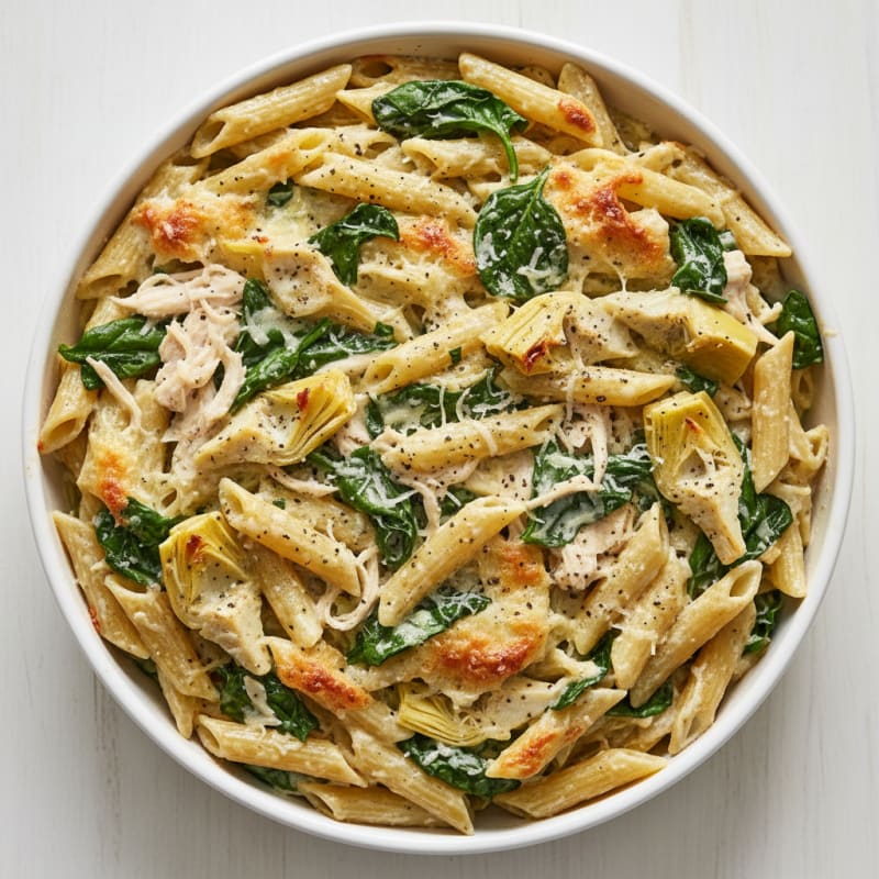 Creamy Spinach Artichoke Pasta Bake