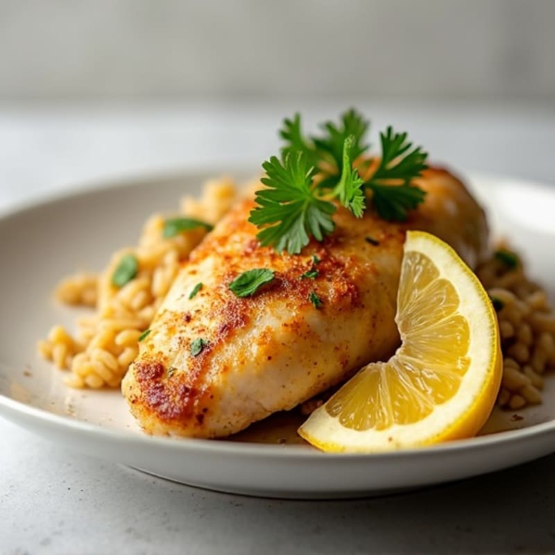 Lemon-Garlic Baked Chicken with Fluffy Brown Rice