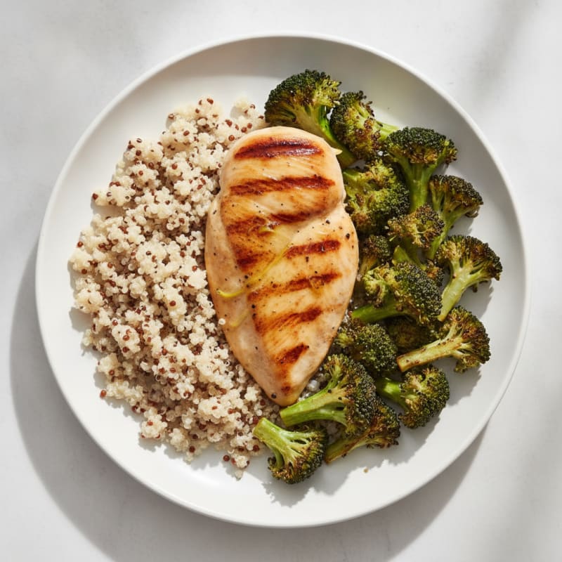 Grilled Chicken Breast with Quinoa and Roasted Broccoli