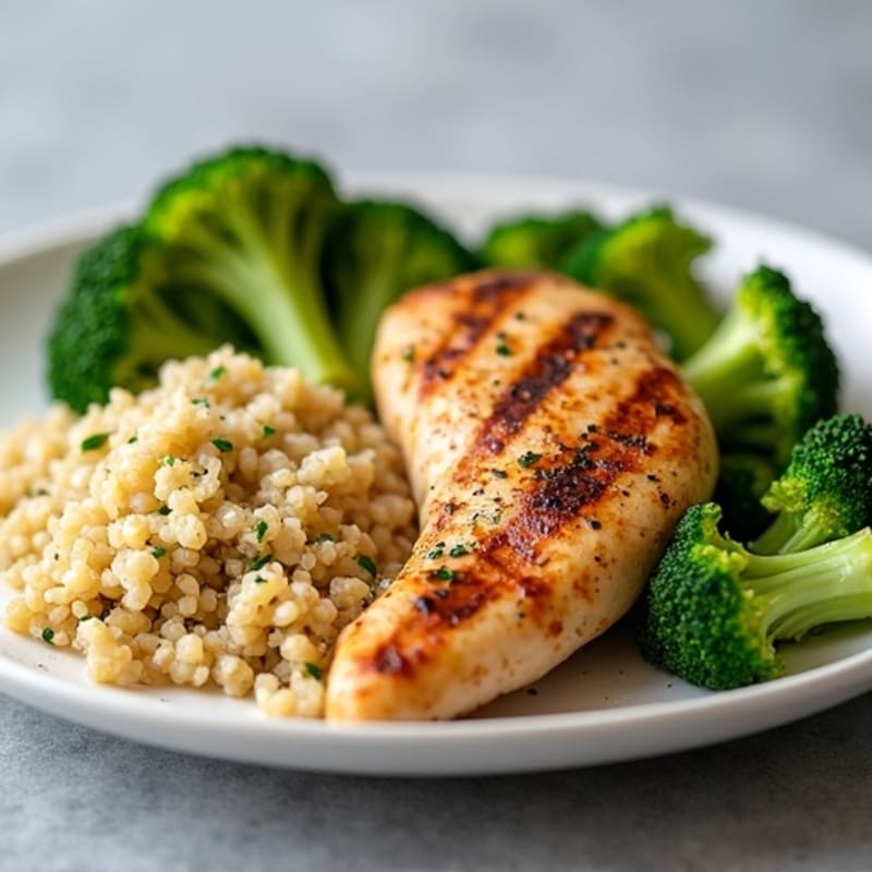 Grilled Chicken Breast with Quinoa and Steamed Broccoli