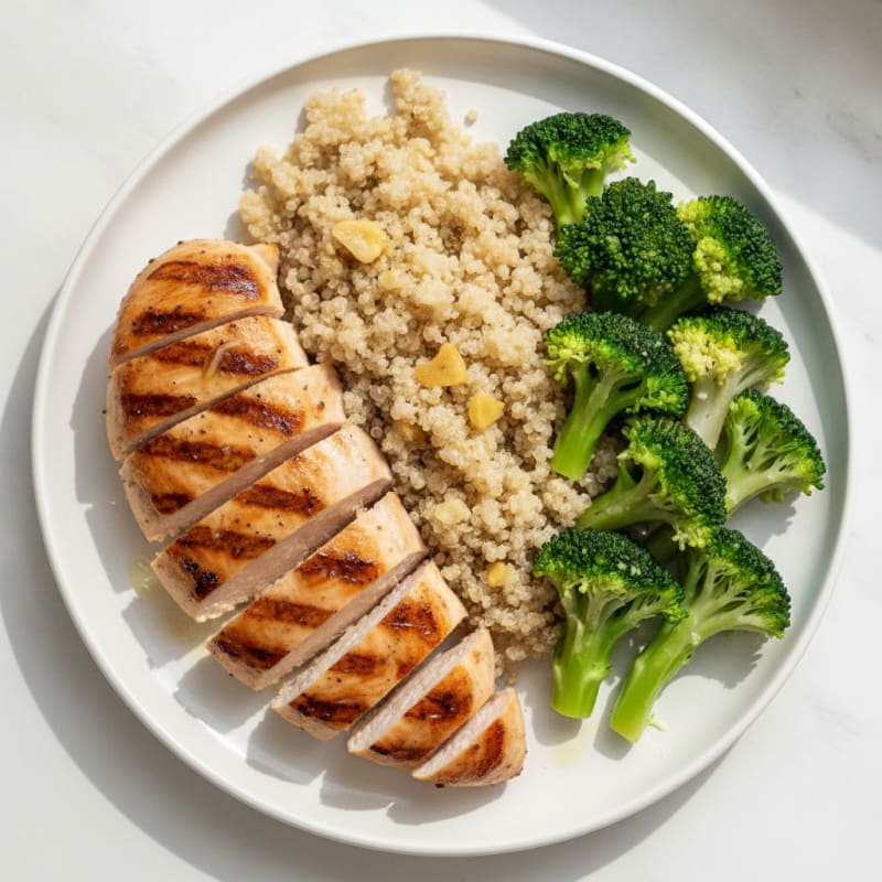 Grilled Chicken Breast with Quinoa and Steamed Broccoli