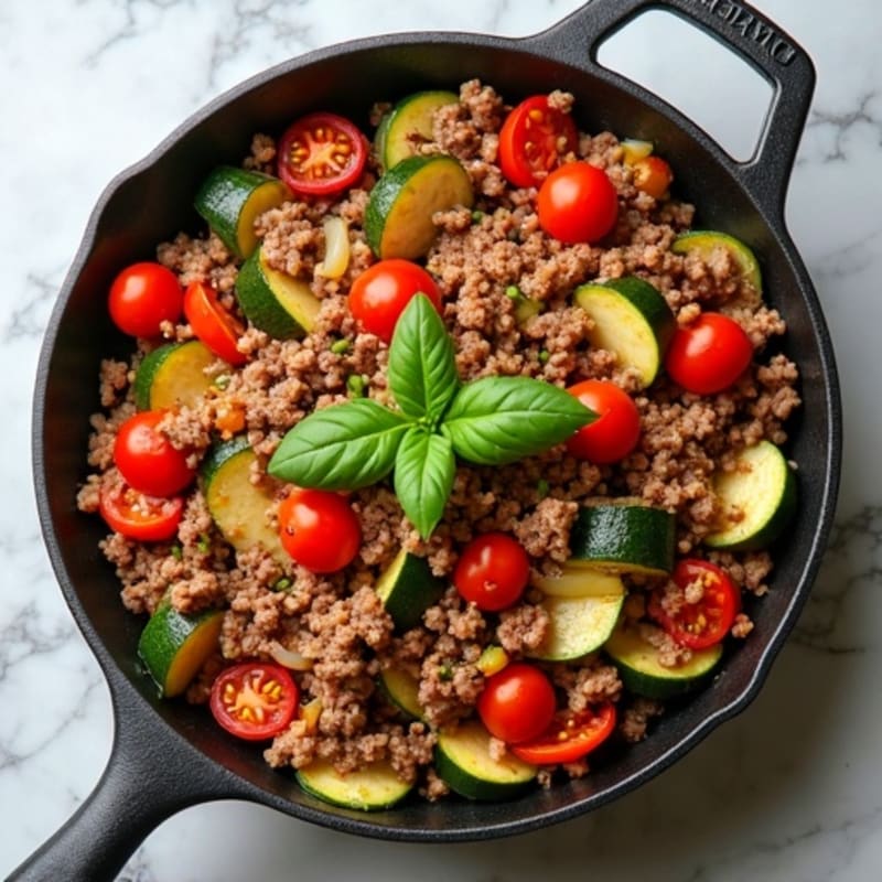 Lean Ground Beef and Roasted Vegetable Skillet