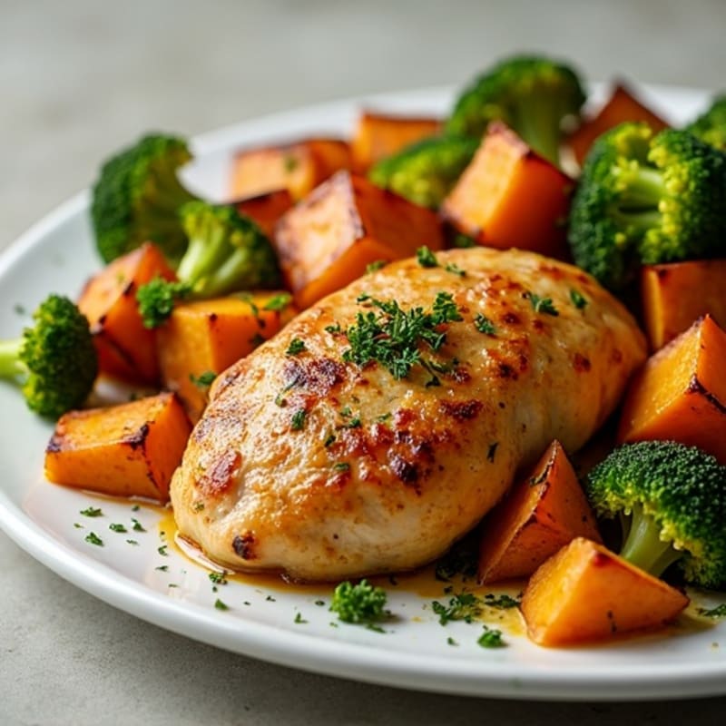 Sheet Pan Crispy Garlic Chicken with Roasted Broccoli and Sweet Potatoes
