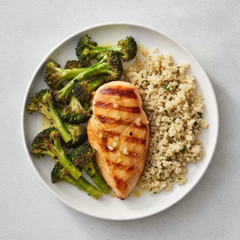 Grilled Chicken Breast with Roasted Broccoli and Quinoa