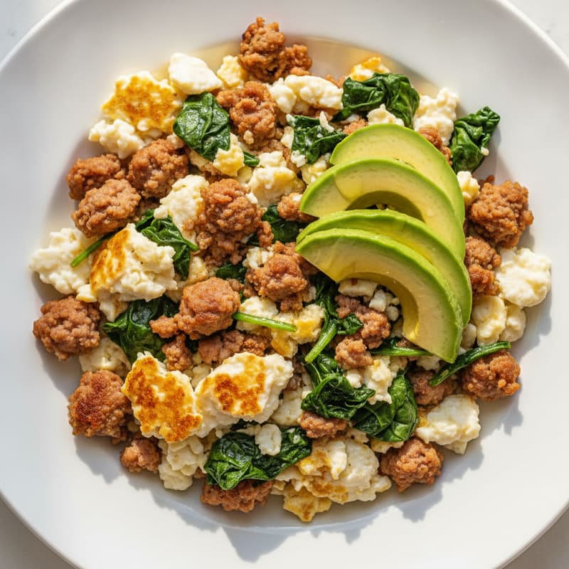 Scrambled Egg Whites with Turkey Sausage and Spinach