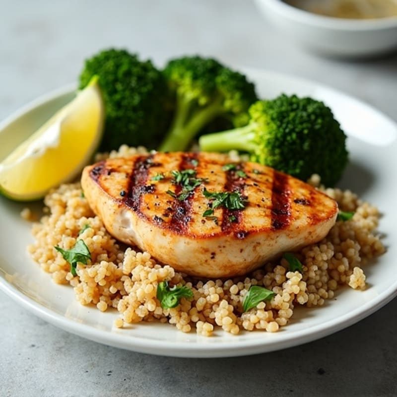 Grilled Chicken Breast with Quinoa and Roasted Broccoli