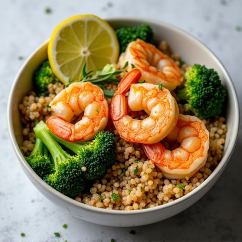 Grilled Shrimp and Quinoa Power Bowl with Roasted Broccoli