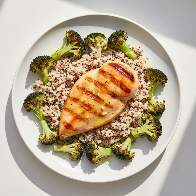 Grilled Chicken Breast with Quinoa and Roasted Broccoli