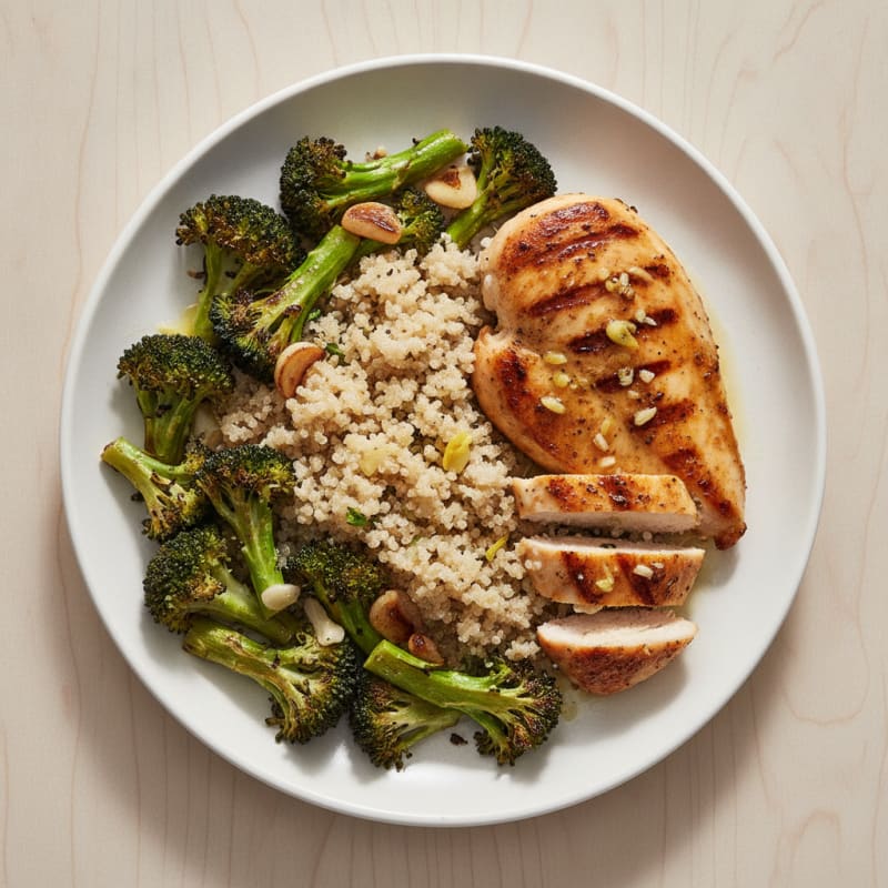 Grilled Chicken Breast with Roasted Broccoli and Quinoa