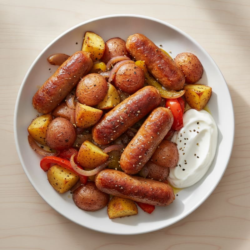 Roasted Sausage with Potatoes and Onions