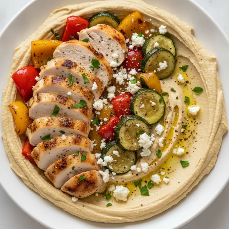 Hummus Platter with Roasted Vegetables and Feta