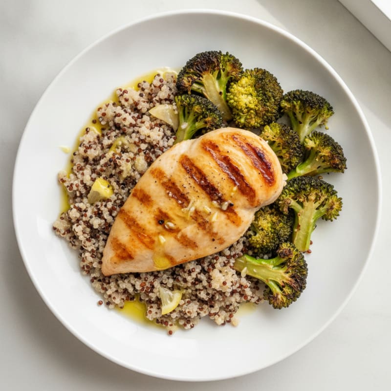 Grilled Chicken Breast with Quinoa and Roasted Broccoli