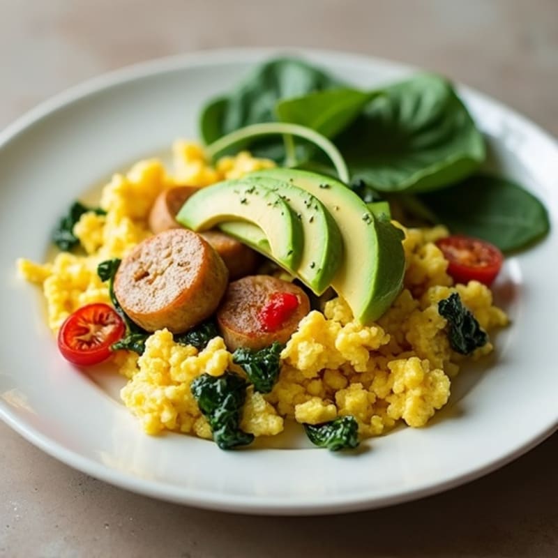 Egg White Scramble with Spinach and Chicken Sausage
