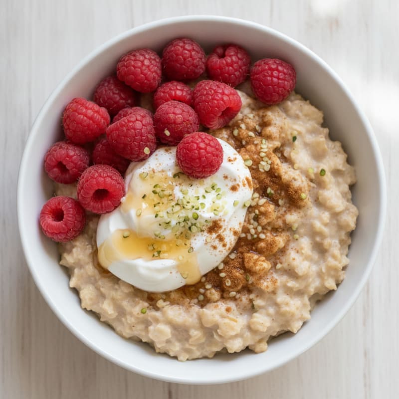 High-Protein Raspberry and Cream Oatmeal