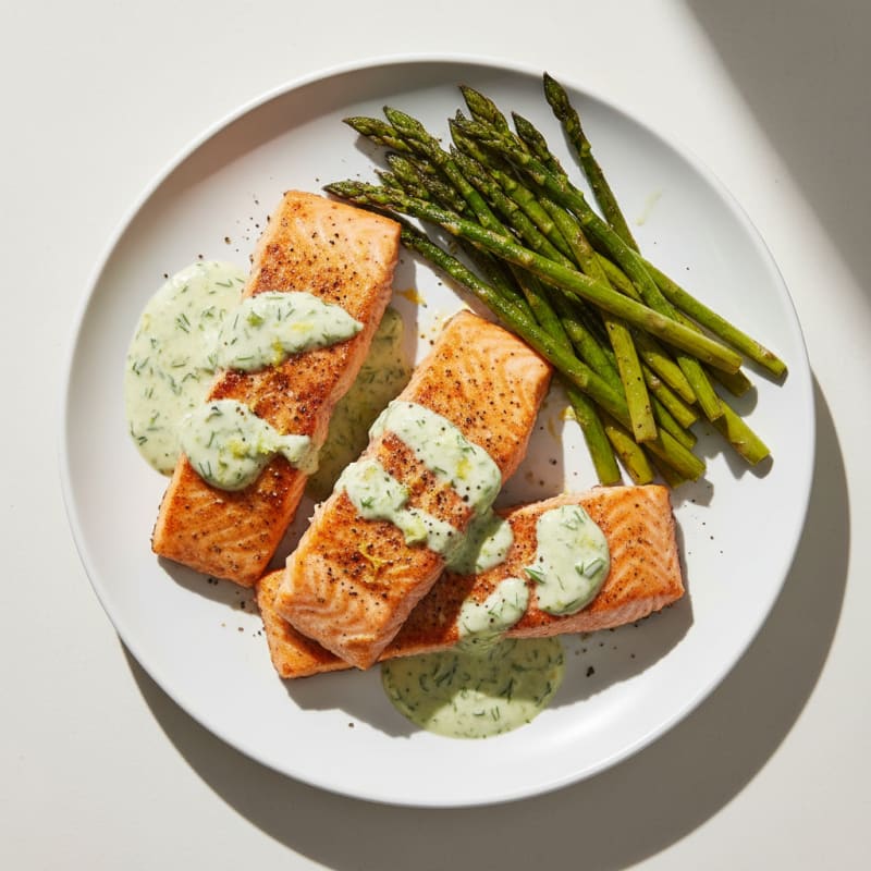 Golden Air-Fried Salmon with Zesty Lemon-Dill Sauce