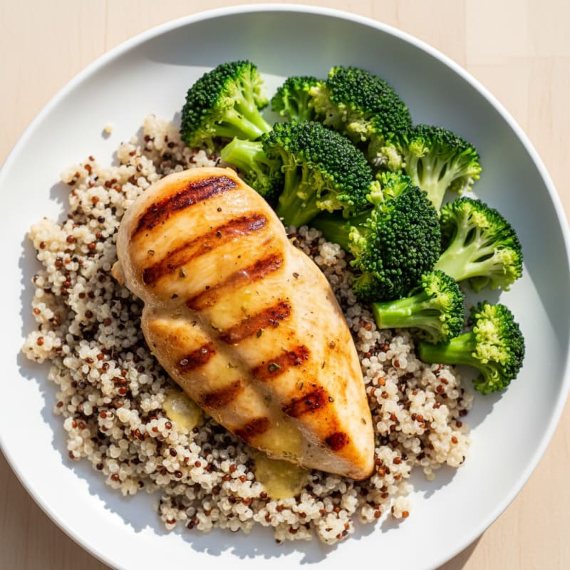 Grilled Chicken Breast with Quinoa and Steamed Broccoli