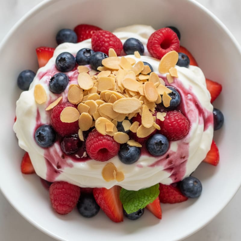 Greek Yogurt Protein Parfait with Mixed Berries and Almonds
