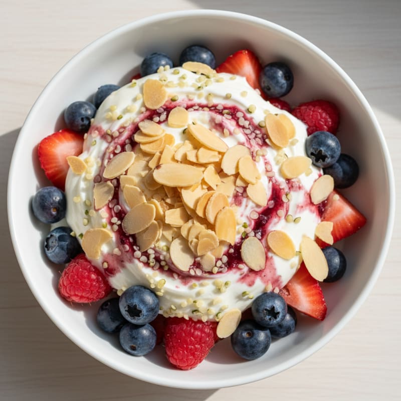 Greek Yogurt Protein Parfait with Mixed Berries and Almonds