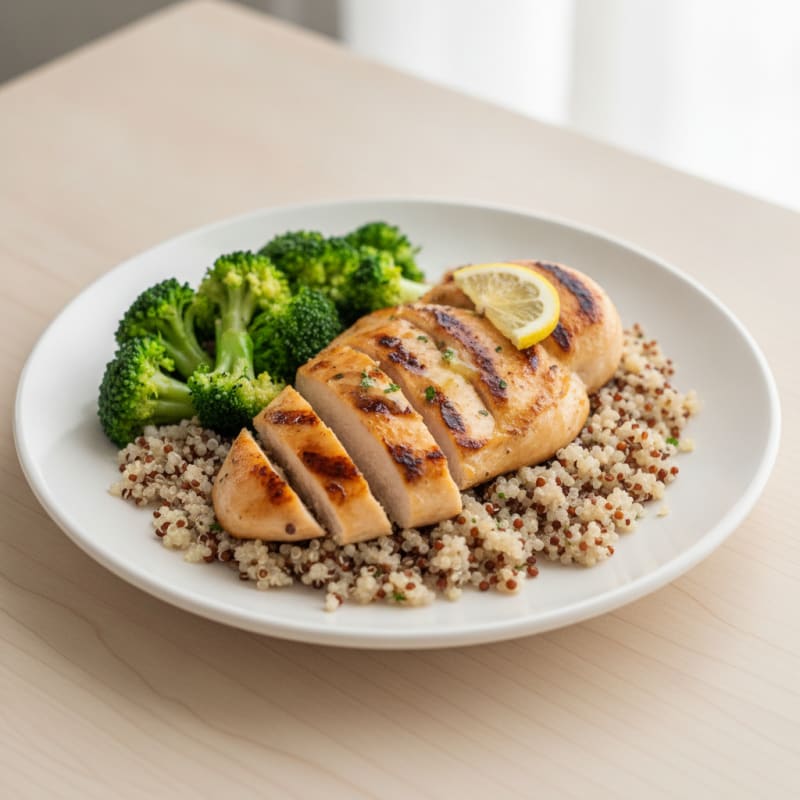 Grilled Chicken Breast with Quinoa and Steamed Broccoli